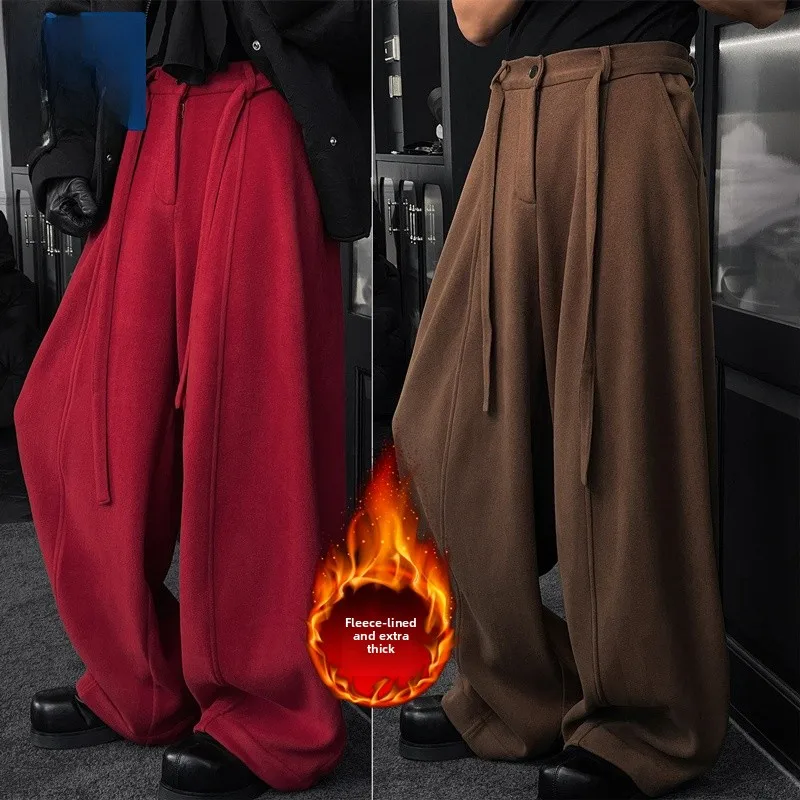 

Busin Casual Men's Thi Wide Leg Pants Winter New Arrival Simple High End Loose Drapey Casual West Pants Long Trousers