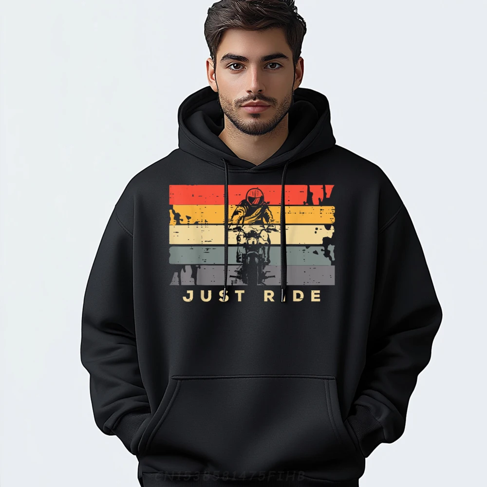 

Retro Adult Hoodies Just Ride Motorcycle Biker Retro Letter Hoodies Round Neck Long Sleeve Graphic Hoodies Labor Day