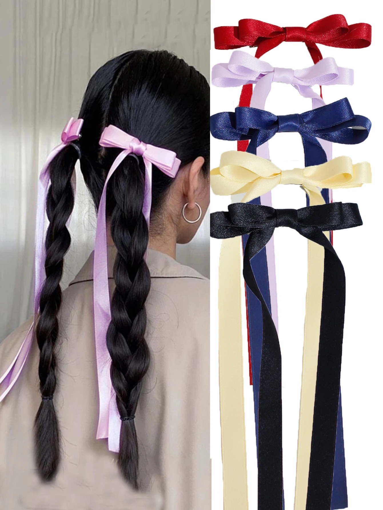 Lystrfac 2 Teile/satz Frauen Samt Haarnadel Bogen Lange Band Haar Clip Mode Vintage Barrettes Entenschnabel Clip Haar Zubehör