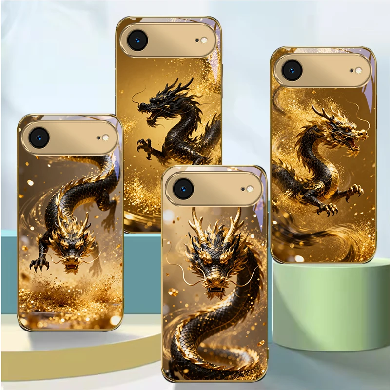Golden Dragon Pattern For IPhone 17 Pro 17ProMax 15 Pro 14 13 Plus 12 13Mini 11 Pro Max XR 16 E 17Air X Golden glass phone case