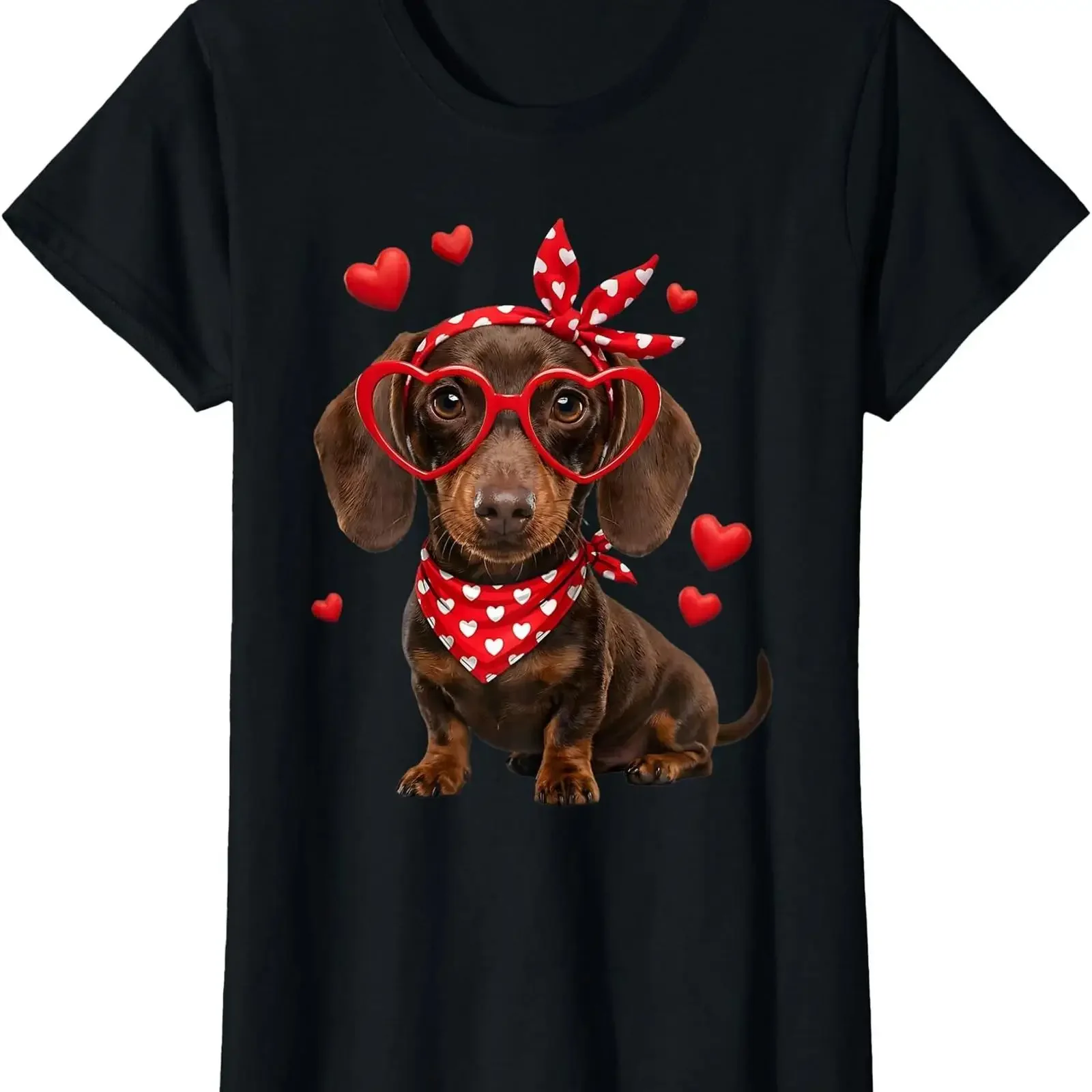 Dachshund Valentines Day Wiener Dog Lover Weenie Ladies' Crewneck T Shirt vintage Washed Top For Everyday Wear Slightly