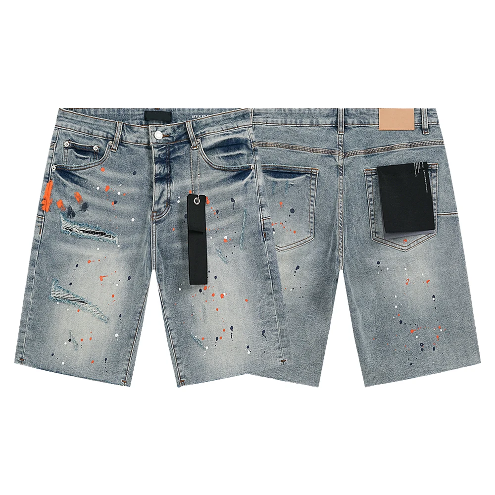 กางเกงยีนส์ขาสั้นสไตล์ฮิปฮอปสตรีทแวร์ผู้ชาย Y2k สตรีทแวร์ลำลองพิมพ์ลายคลาสสิคเรโทรวินเทจเดนิมขาดๆ