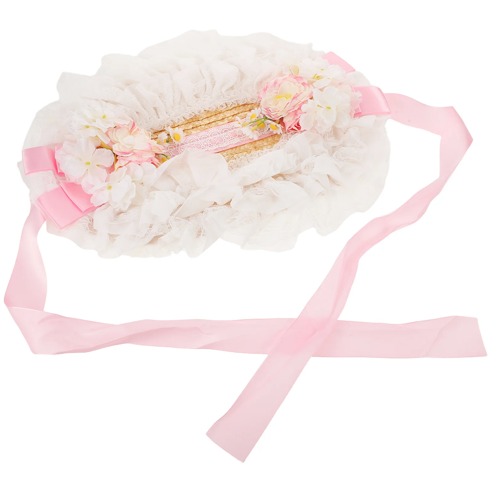 

Lolita Rattan Wide Brim Sun Hat For Women Victorian Lace Floral Ribbon Beach Garden Party Uv Protection Travel Fishing Hat