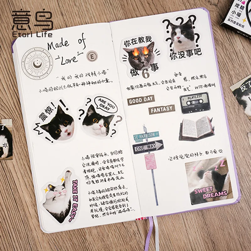 Etori Life Kawaii Cat Mini Boxed Stickers,40pcs/pack DIY Decoration Stationery Notebook Diary Journal Cartoon Kitten Stickers