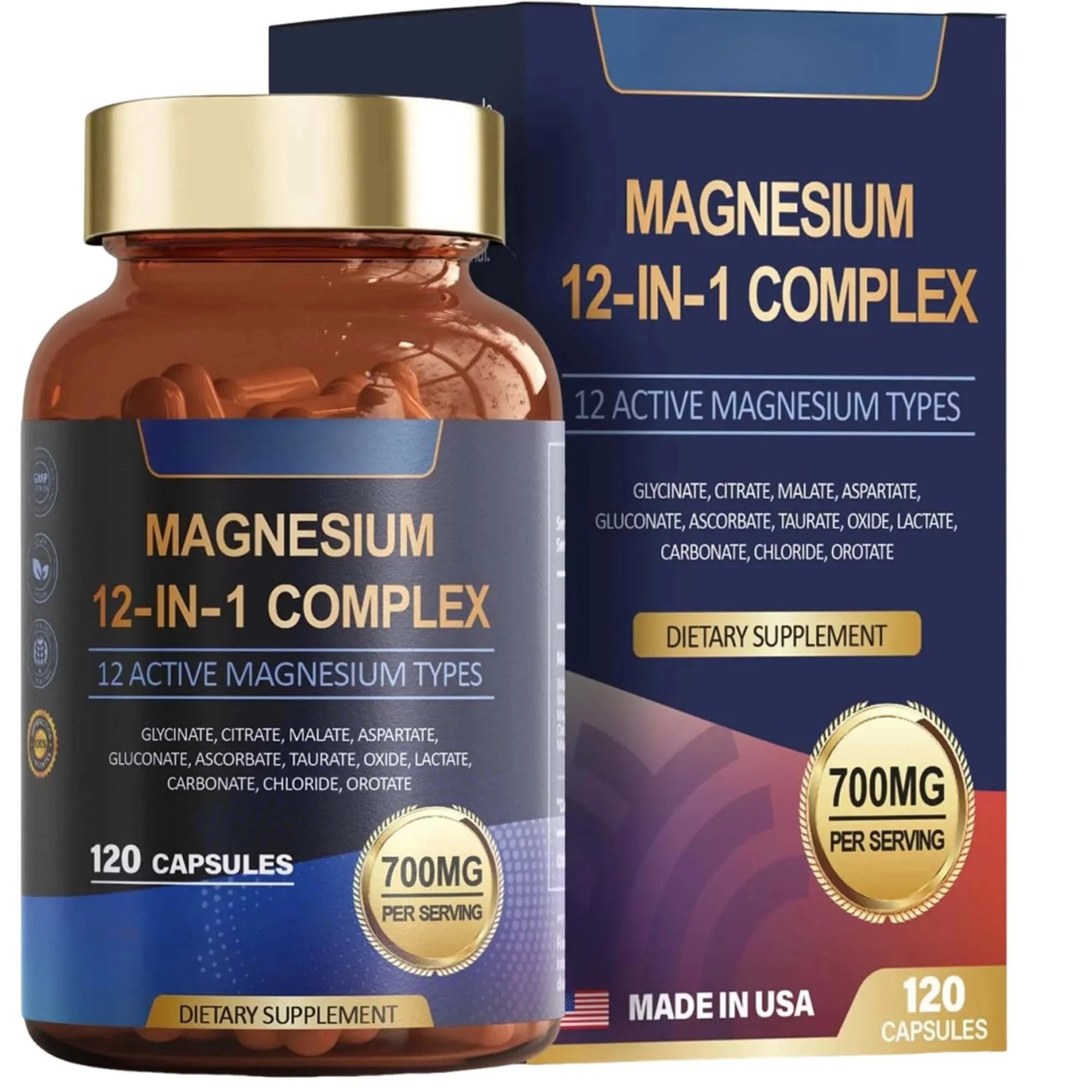 120pcs Magnesium Complex Capsules - Bone,Muscle &Heart Health Supplement,Sleep Support,Muscle Relaxation,Stress & Anxiety Relief
