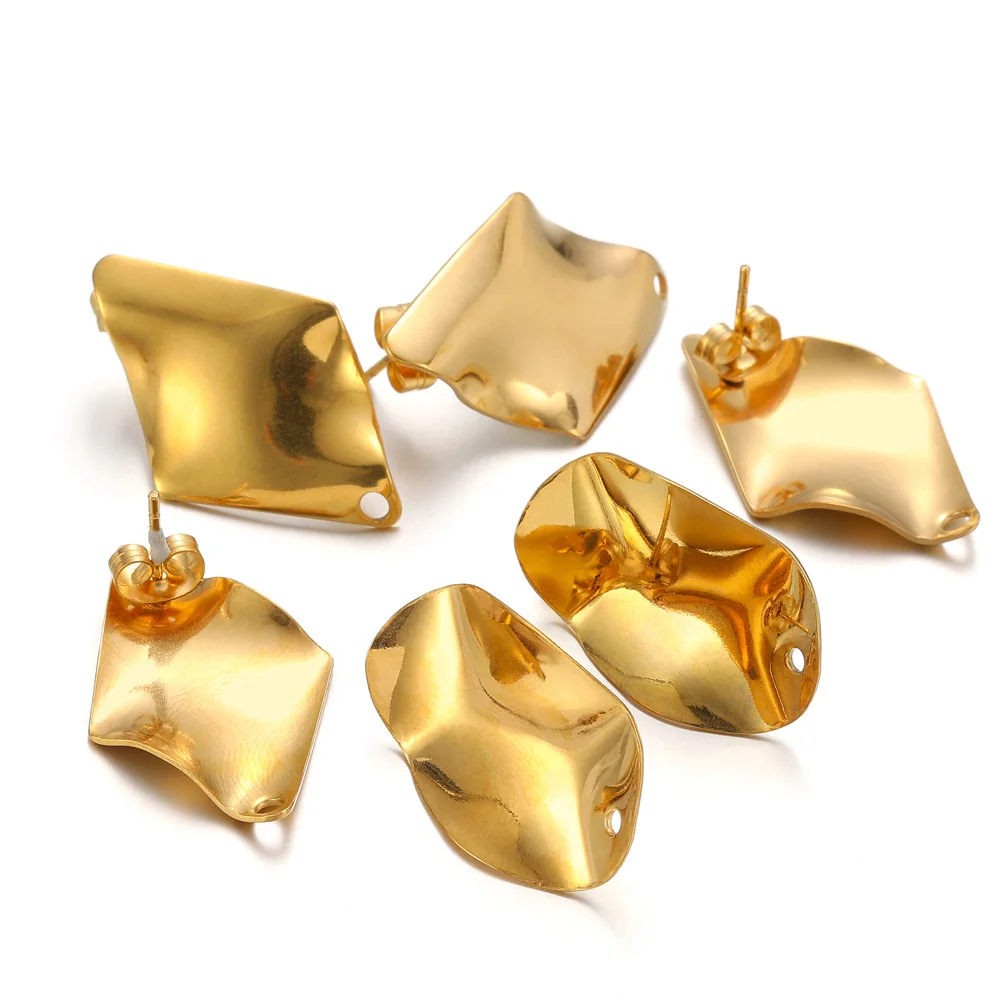 10pcs/lot Gold Stainless Steel Rhombic Oval Earrings Post Connectors Earrings Bulk DIY Jewelry Making Supplies Wholesale