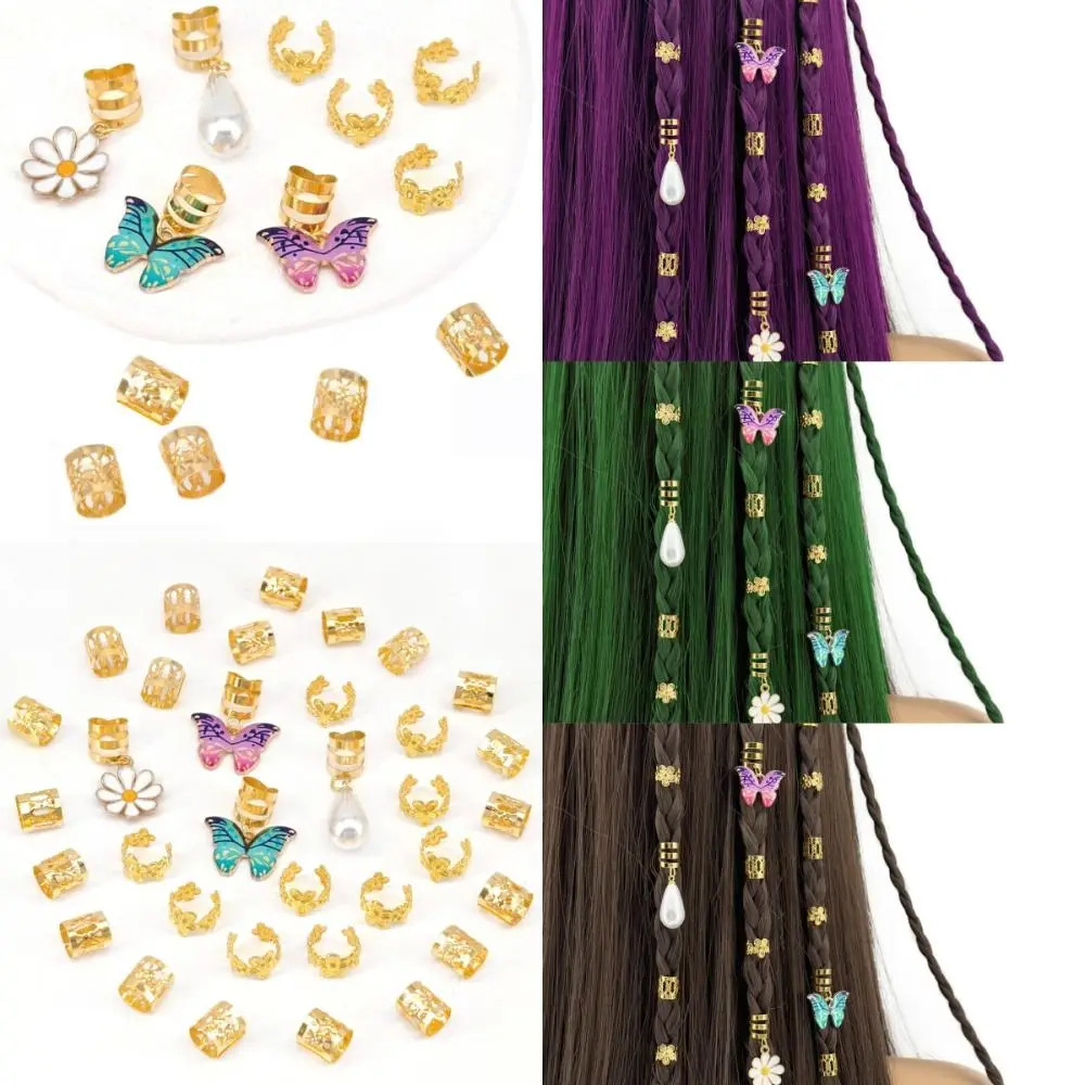 

34pcs Butterfly Hollow Out Hair Ring Hair Braiding Dread Locks Dreadlocks Beads Adjustable Multi Style Hair Braid Tubes Decor