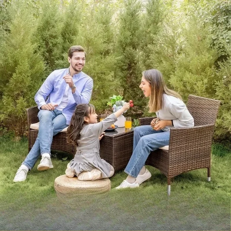 

#For Patio Porch Furniture Sets 3 Pieces PE Rattan Wicker Chairs with Table Outdoor Garden Furniture Sets (Brown/Beige)&
