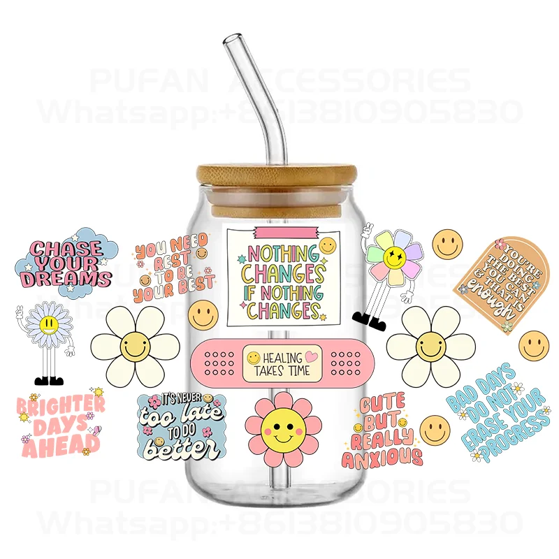 Latest Various Designs Daily Quotes UVDTF Stickers 16OZ Libbey Cup Decals UV DTF Wraps for Tumbler