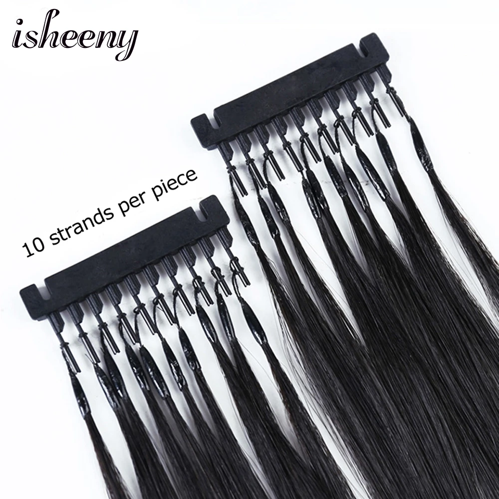 Isheeny 6D Hair Extensions Human Hair 40-60cm One Generation 100G Invisible Micro Ring Hair Real Natural Hair 10pcs/set