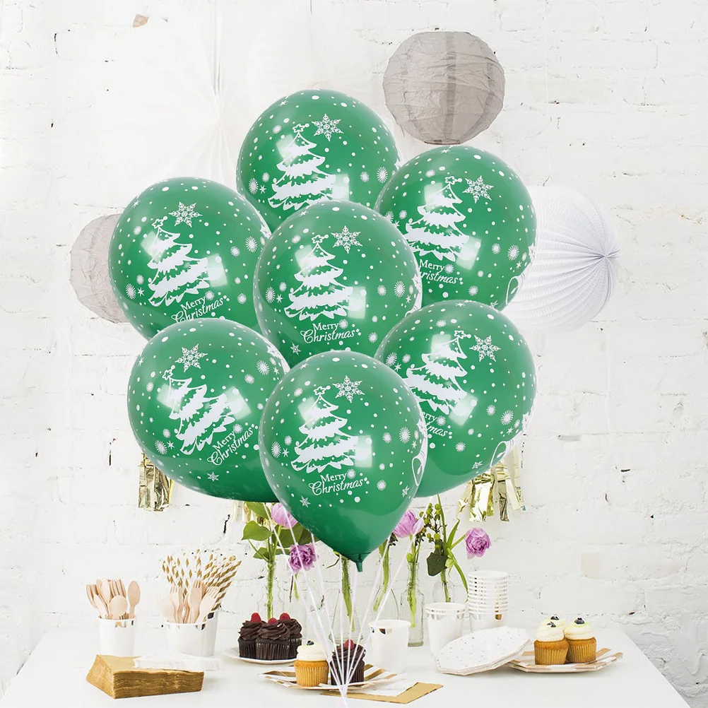

100Pcs 10 Inches Christmas Latex Balloons Exquisite Cartoon Xmas Tree Santa Claus Party Decoration Green Christmas Latex Balloon