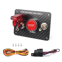 Panel de interruptor de encendido LED de fibra de carbono auténtica, 3 entradas, 12V, modificación de coche, botón pulsador de arranque de motor de coche Universal de carreras