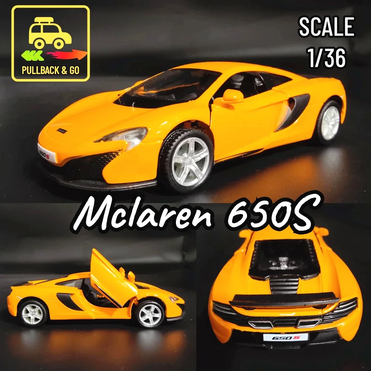 

1:36 Mclaren 650S Pullback Toy Car Model Official Licensed Scale Replica Metal Diecast Miniature Art Xmas Kid Boy Gift