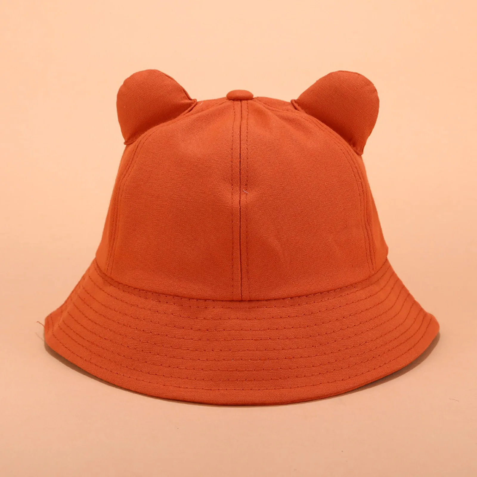 Women Cute Solid Color Cotton Bucket Hat Cute Cartoon Cat Ear Beach Hat Fisherman Hat Sun Cap Kids Outdoor Travel