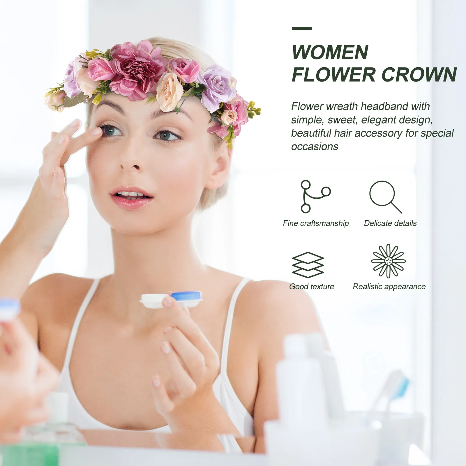 

Модный цветочный венок-корона с розами, реалистичный, разноцветный, для женщин, для свадьбы, вечеринки, аксессуар для волос, шикарный образ