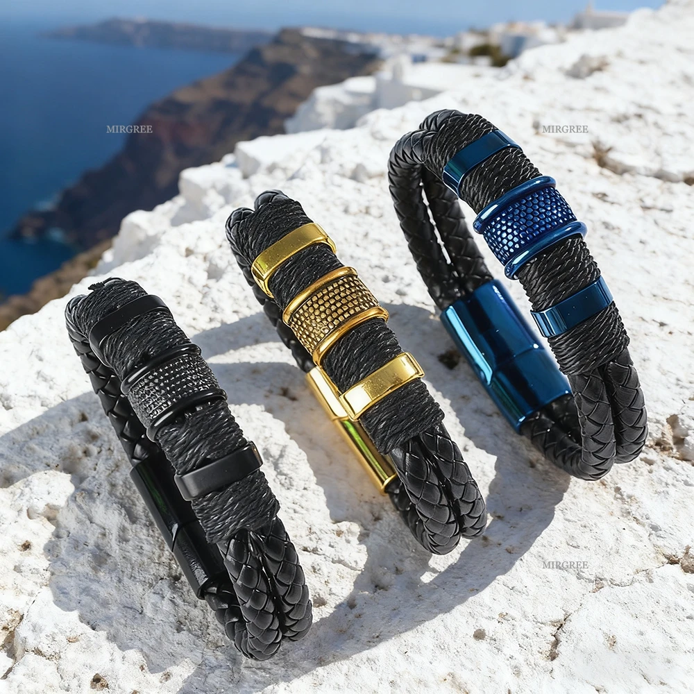 قطعة واحدة من سوار جلد البولي يوريثان المنسوج العصري للرجال، إكسسوارات شخصية مصنوعة يدويًا، هدية مثالية لصديقها/الزوج #1