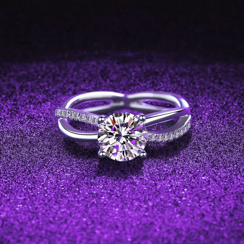 

S925 Silver White Gold Plated 1CT D Color Moissanite Interlaced Lines Women's Ring, US Size 5-9, Exquisite Jewelry.