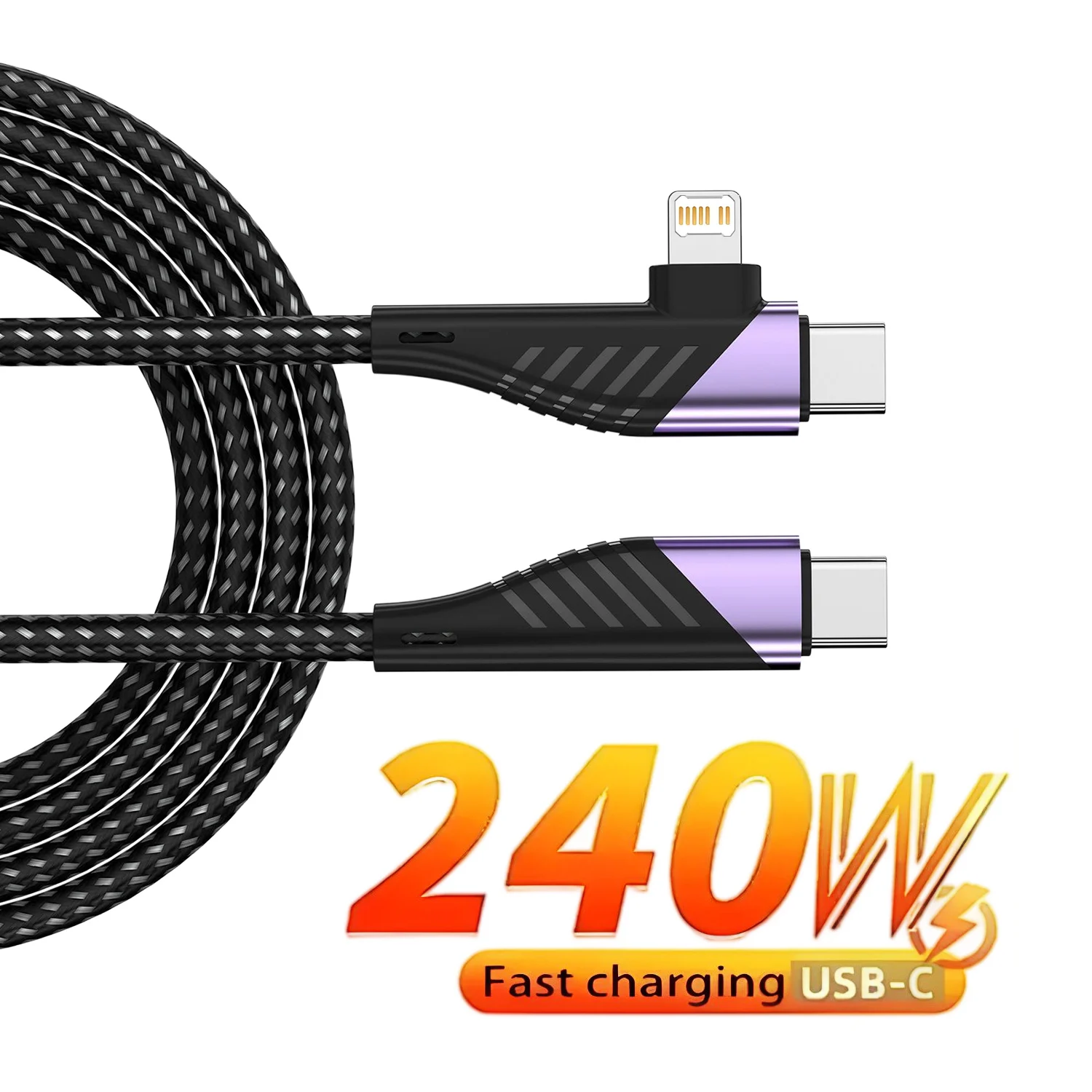 

2 in 1 USB-C Type C Cable 240W PD Fast Charging Wire Type C To Lightning Cable For iPhone 15 14 Pro Max MacBook iPad Xiaomi