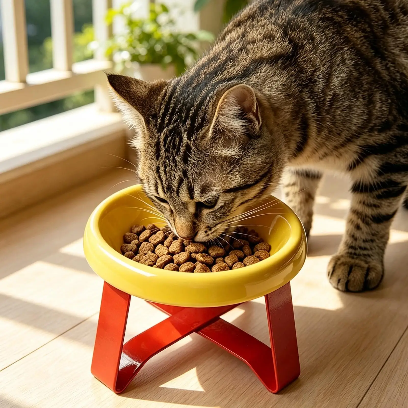 Elevated Pet Bowl Foldable Stand Anti-Slip Cute Cat Dog Food Water Feeder Bowl with Rack Spine Protection Pet Feeding Bowl