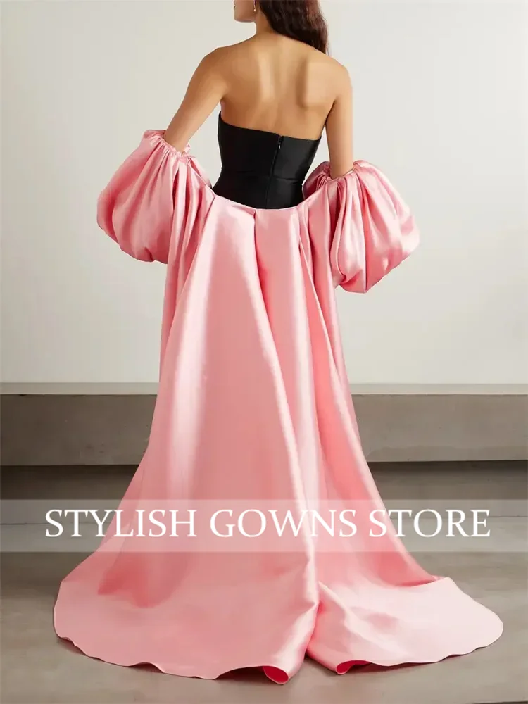 ชุดราตรีสีดําชุดราตรีแขนสีชมพู Cape ผู้หญิงชุดวันเกิดพรรคชุดหรูหราพรรคอย่างเป็นทางการชุดที่กําหนดเอง