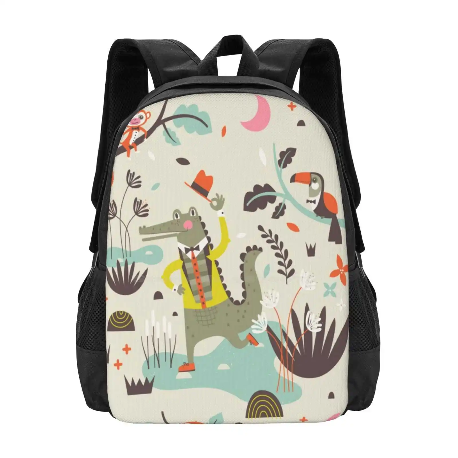 See You Later Alligator Hot Sale Schoolbag Backpack Fashion Bags Alligator Crocodile Animal Kids Monkey Toucan Bird Jungle