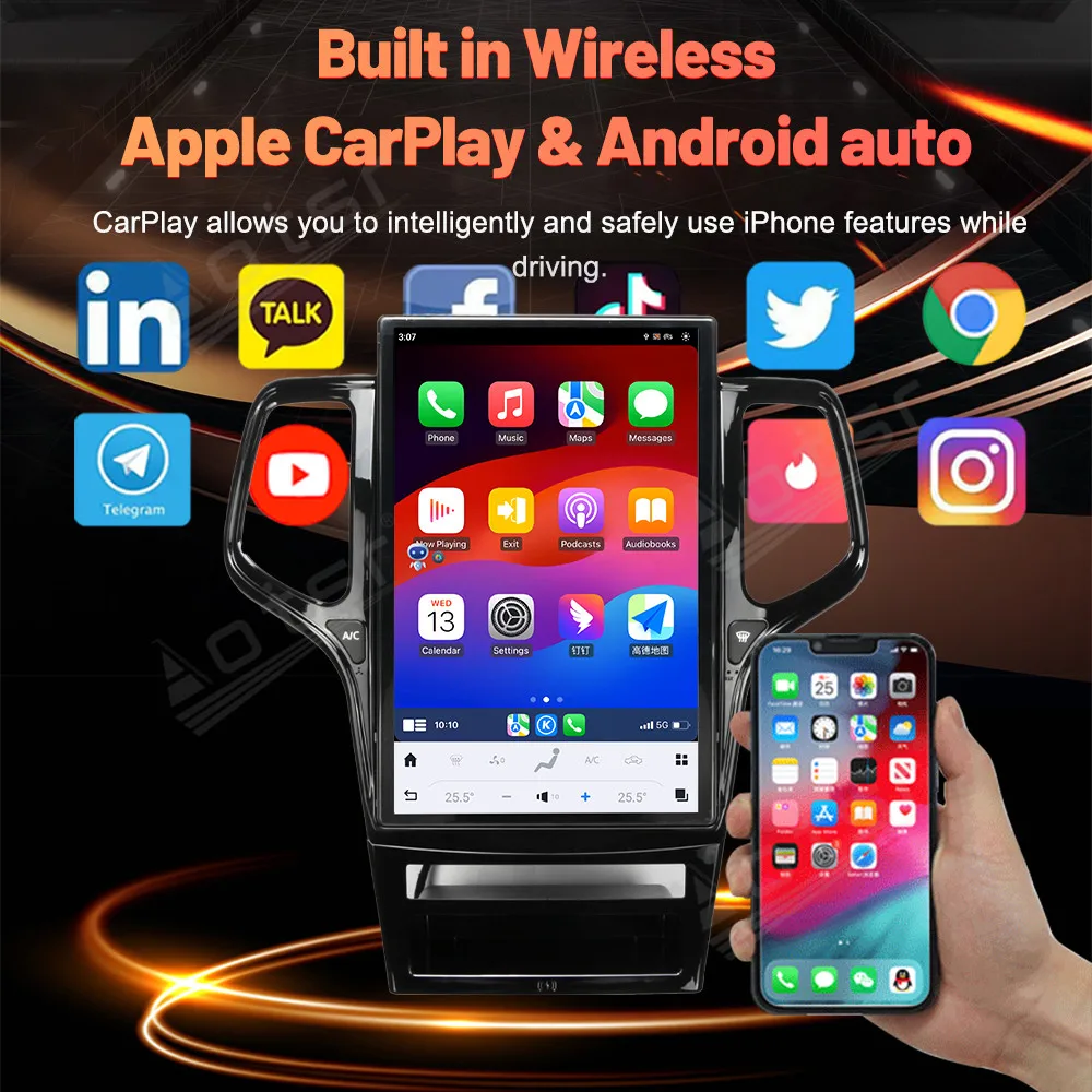 

14.4 " CarPlay For Jeep Grand Cherokee 2010-2013 Car Radio Multimedia Player Qualcomm Android 13.0 GPS HD Touch Screen Head Unit