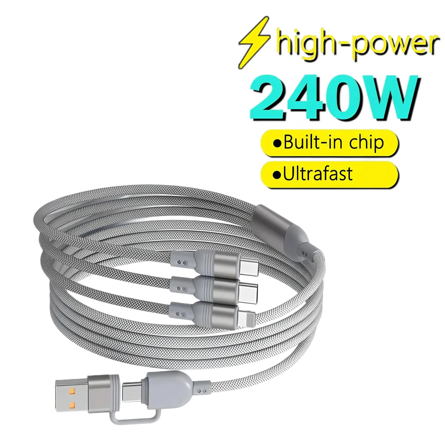 كابل شحن متعدد منافذ USB 3 في 2 من النوع C وسلك شاحن صغير لهاتف iPhone 17/16/15 #3