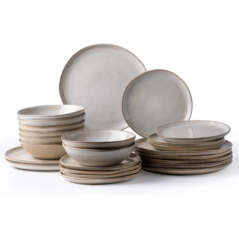 Ceramic Dinnerware Sets,Handmade Reactive Glaze Plates and Bowls Set,Highly Chip and Crack Resistant | Dishwasher