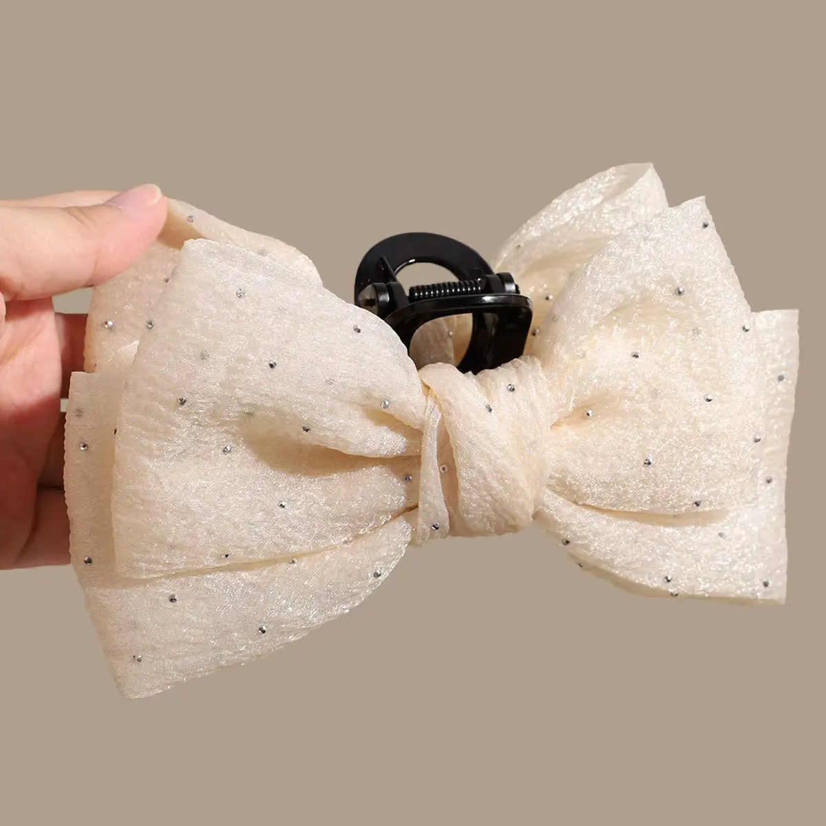 Fashionable Black Mesh Butterfly Knot Hair Clip Elegant Versatile Hair Accessory with Sparkling Diamonds for Back of Head Shark image 3