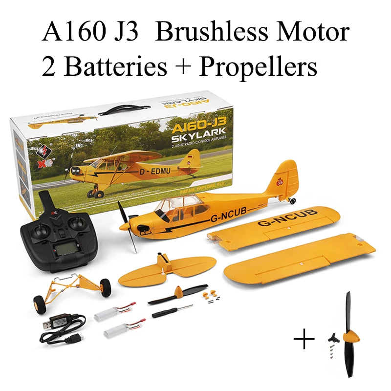 Heißer Verkauf RC Flugzeug RTF 2,4G Bürstenlosen Motor 3D/6G Fernbedienung Flugzeug Wltoys A160 Verbesserte J3-CUB Ready To Fly