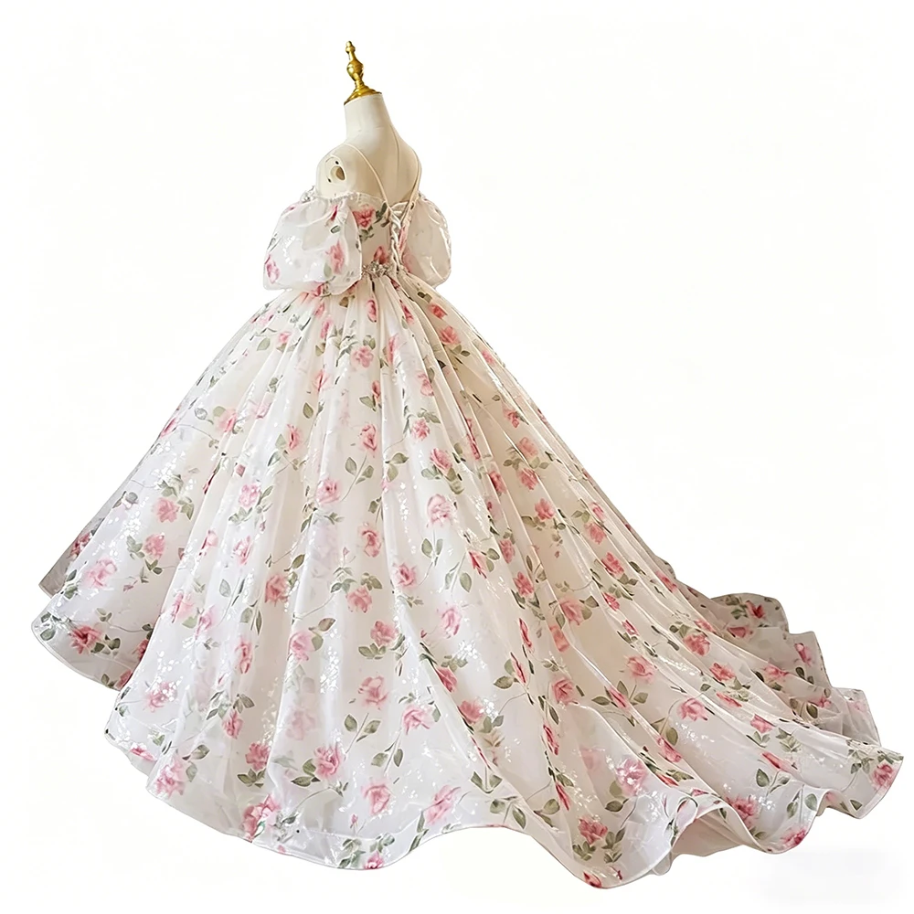 Girls Evening And Wedding Bridesmaid Dresses Off Shoulder Princess Elegant Dinner Party Gown Girls Pageant Sweep Train Dresses