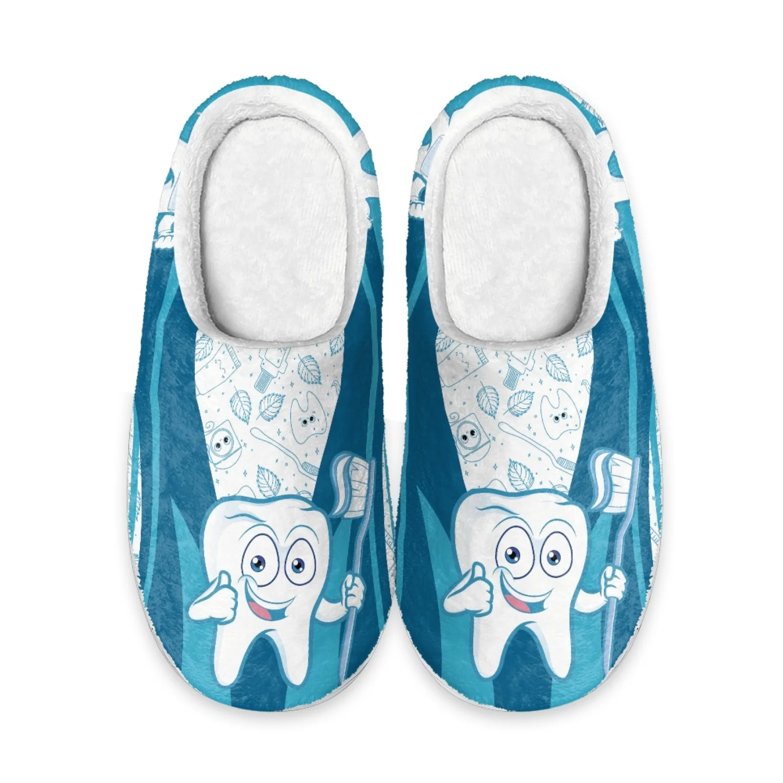 PENSTROLL Cute Cartoon Tooth Wfh Cozy Essentials Slippers Wide Width Plush Slides Fuzzy Slippers for House
