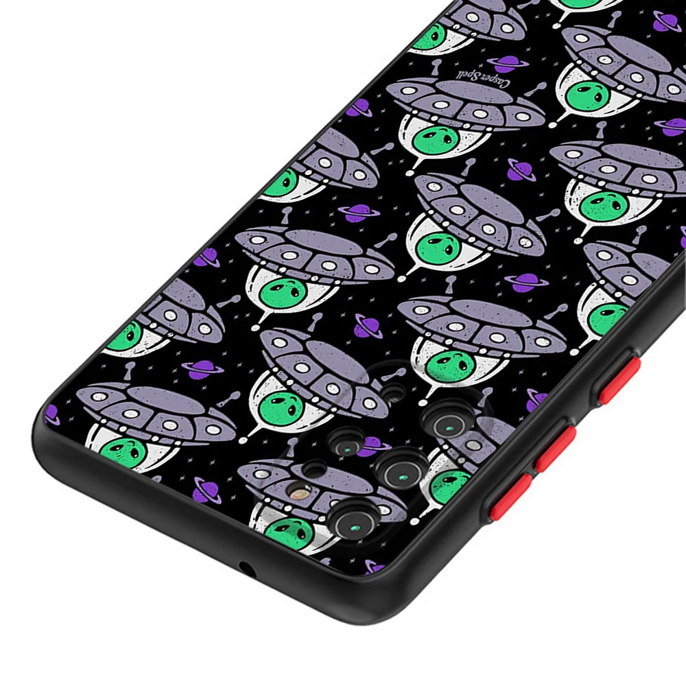 Phone Case For Samsung S24 Note20 S23 S22 S21 S20 S10 A54 A71 A72 A73 5G Colour Abstract UFO Cute Alien Black Translucent Cover