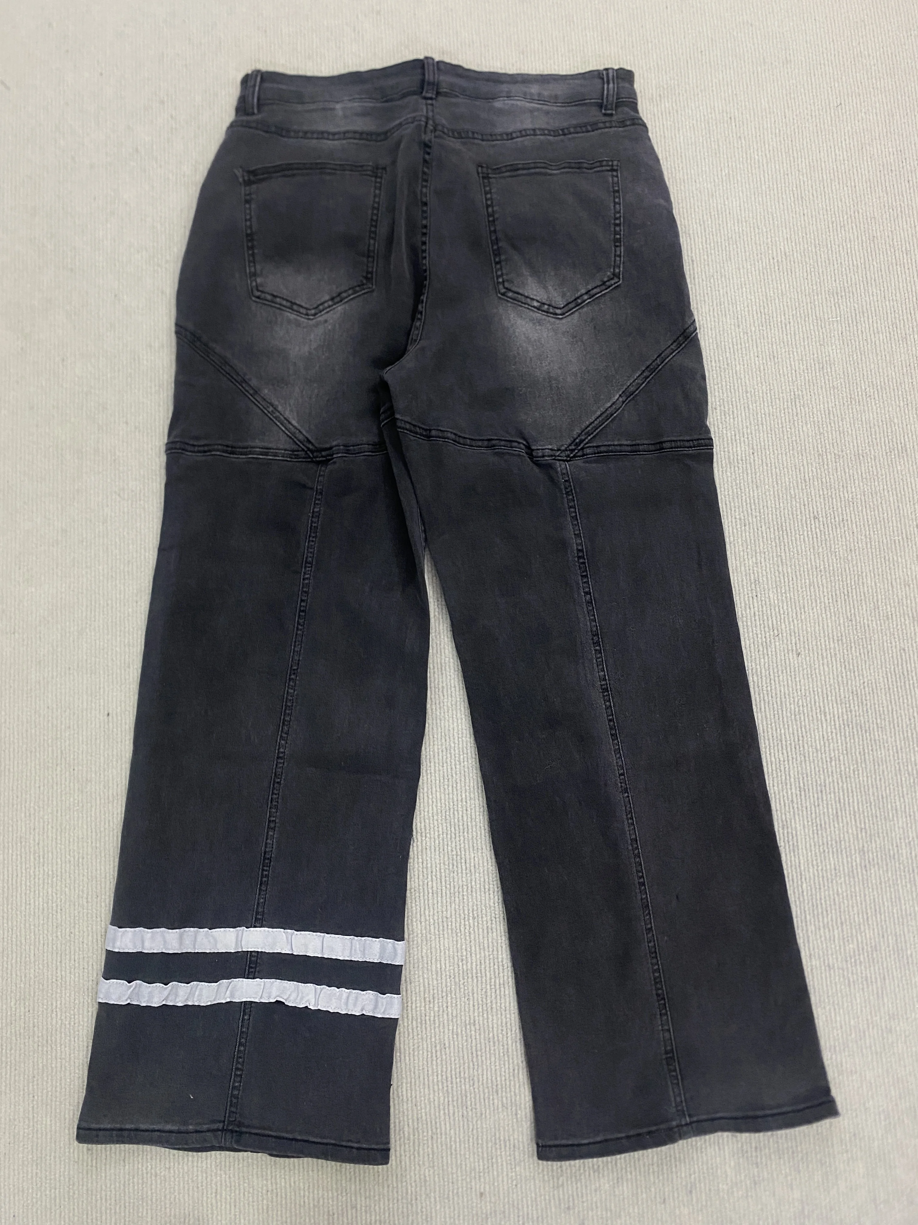 

2026 Y2K Black Washed Wide Leg Jeans for Women Multi Zipper Reflective Stripes Patchwork Streetwear Trousers