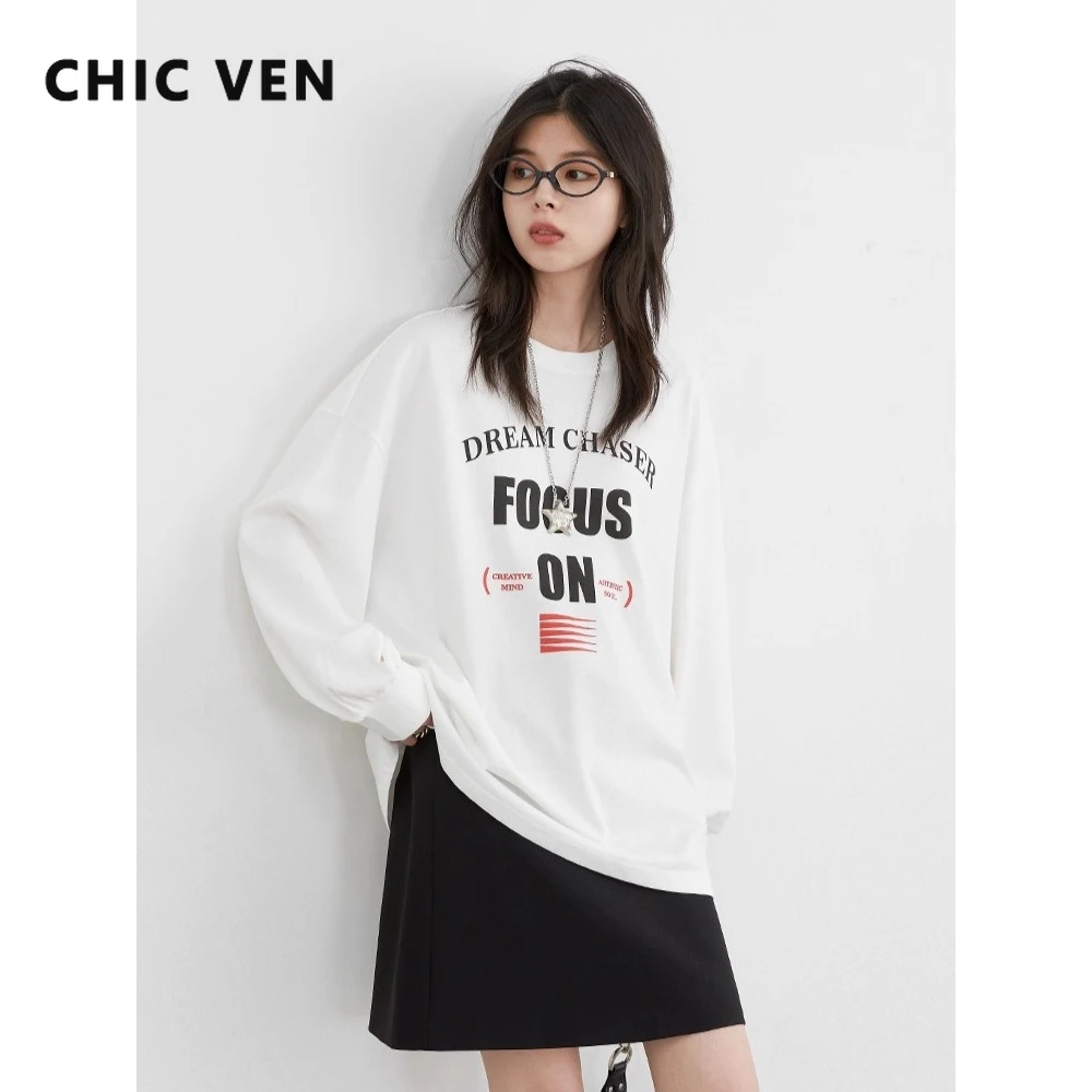 

ШИКАРНЫЕ VEN корейские женские пуловеры, свободные повседневные толстовки с длинными рукавами и круглым вырезом с буквенным принтом, топ средней длины, весна-осень 2025