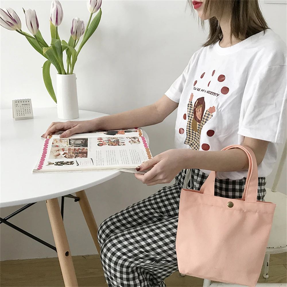 

Student Lunch Box Simple Women Shoulder Bags Small Tote Minimalist Canvas Shopping Bag For Student Use Shopping Picnic