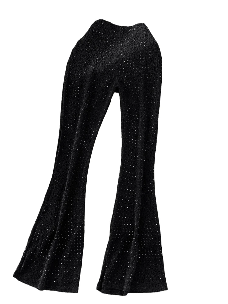 Pantaloni svasati a vita alta retrò Pantaloni casual da donna con stampa leopardata incorporata con diamanti Pantaloni lunghi trascinanti Coreano Sle Pendolari