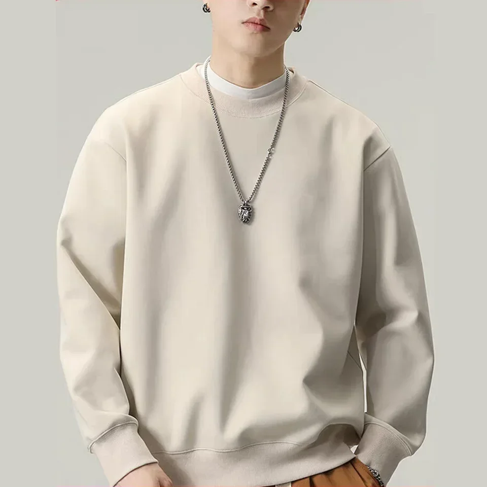 Heavy Weight Round Necked Sweatshirts Loose Solid Color  for Spring Autumn Men women's Casual Sports Top Pullover