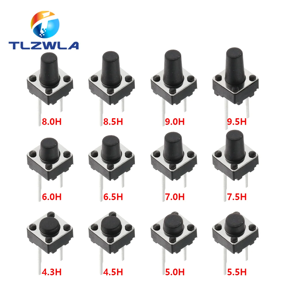 50PCS Middle 2Pin 6x6x4.3/5/6/7/8/9/10mm Switch Tactile Push Button Switches 6*6*4.3 6*6*5 6*6*6 6*6*7 6*6*8 6*6*9 6*6*10