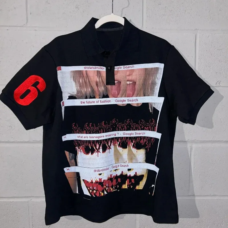 

Рубашка-поло с жирным графическим принтом для мужчин и женщин, негабаритная уличная одежда с абстрактным искусством, хлопковый повседневный модный массивный топ с короткими рукавами