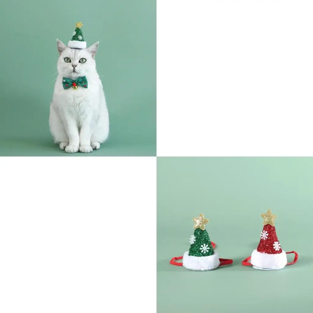 

X4YE Christmas Pet Hat Bowtie for Small Dog Cats Santa Hat & Necktie Pet Costume Theme Party Photoshooting Cats Headwear Bowtie