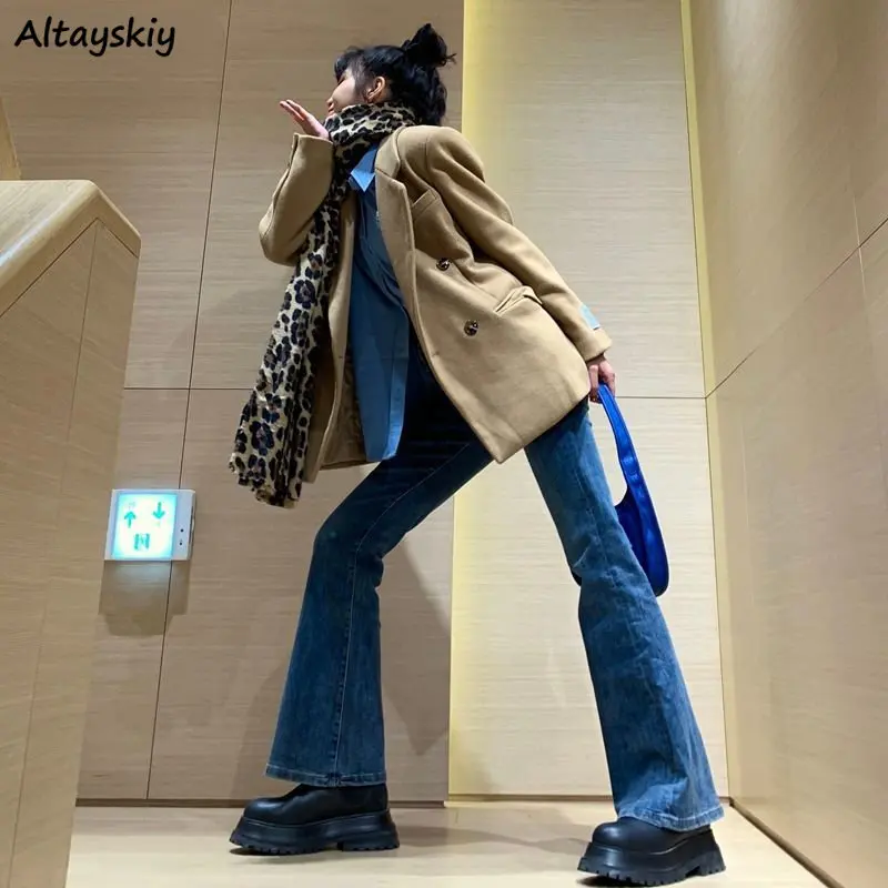 

Jeans Women Slim Elastic Blue All-match High Waist Pockets Skinny Vintage Flare Trouser Newest 2022 Denim Fashion Ulzzang Autumn