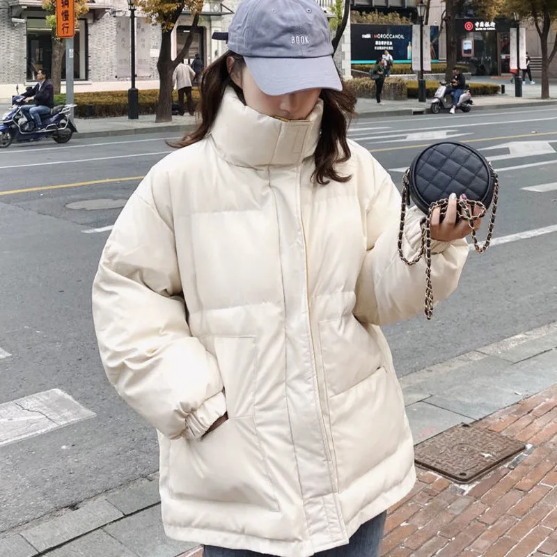 Giacca di pane imbottita in cotone falso due colletto rialzato spesso sciolto nero caldo Street abbigliamento donna 2024 nuovo cappotto di moda