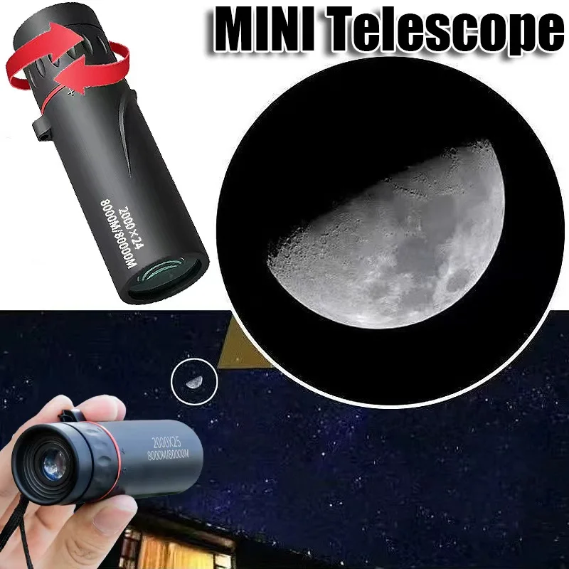 Télescope monoculaire HD 2000X24 avec adaptateur de téléphone – Mini portée portable pour l'observation des étoiles, le camping et la chasse