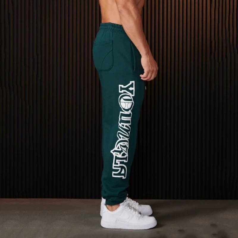 Men\'s Jogger Sweatpants American Style Men\'s Clothing Gym Sports Fitness Cotton Casual Pants Printed Mid Waist Drawstring Pants