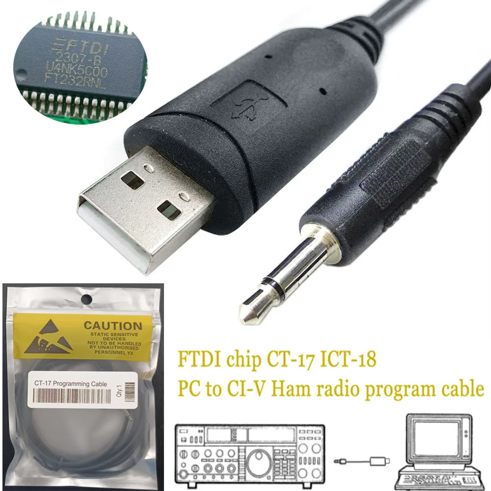 USB-стерео моно для радио Freq Set Band Edge Read IC-761 735 751 R700 IC-7610 Кабель интерфейса ПК ICOM CT-17 Программный кабель