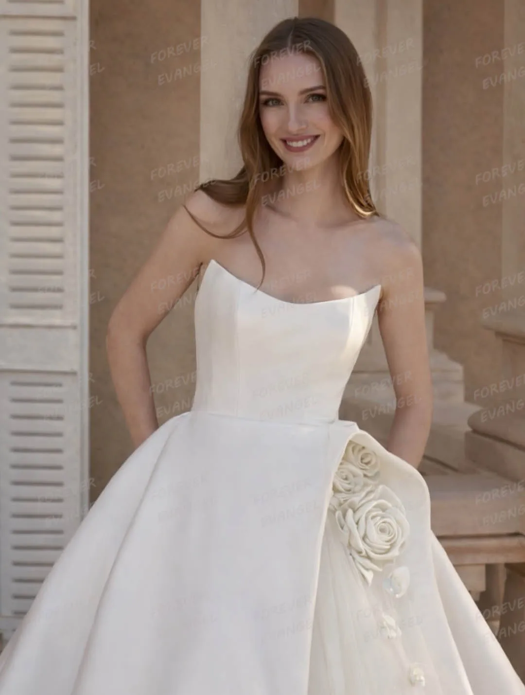 Simple A Line Wedding Dresses Sexy Satin&Tulle Woman's Sleeveless Bride Gowns Fluffy Side Split Vestidos De Noche Customized