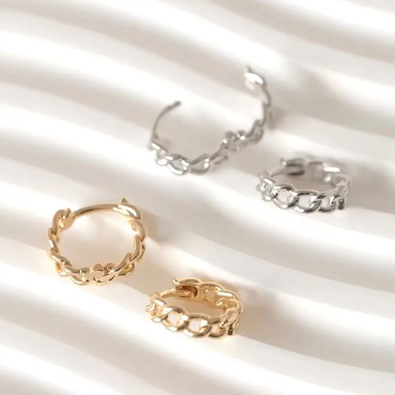 

2PCS 13.5x3.5mm 14K Gold Color True Neutral Cold Wind Hollow Chain Twist Ear Buckle Fashion Versatile Earrings