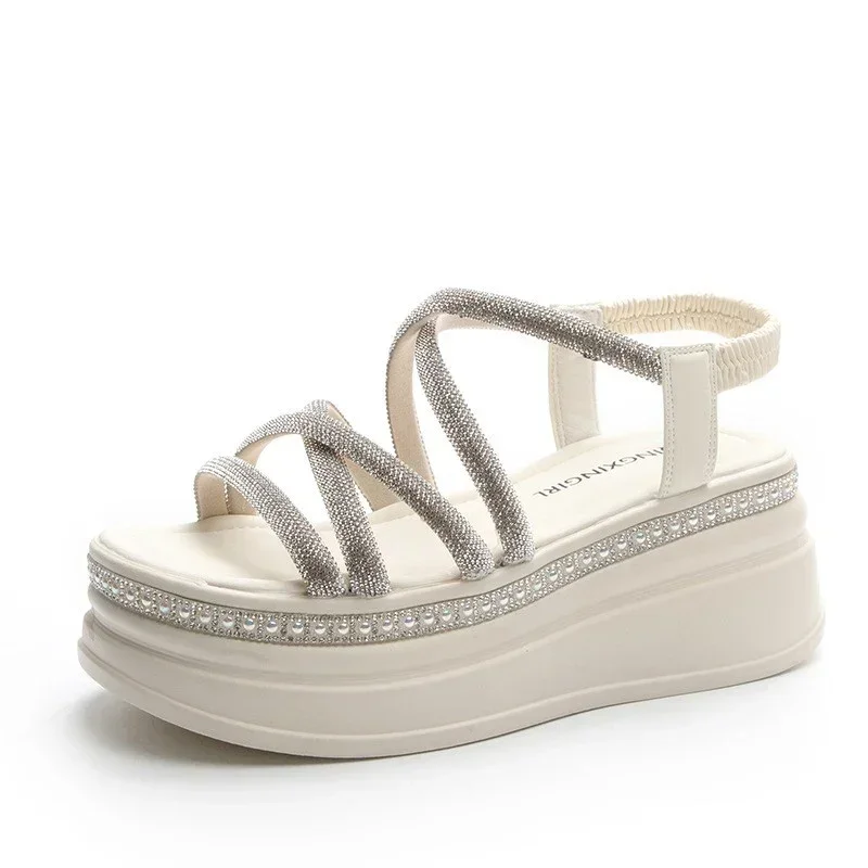 المفتوحة تو الصنادل الكريستال النساء أحذية منصة الصيف عالية الكعب 2025 جديد حذاء كاجوال فستان الطالب نعال شاطئ Mujer Zapatos