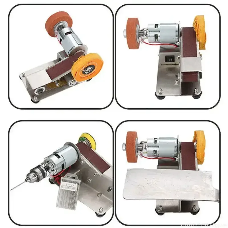 Mini Electric Belt Sander DIY Cutter Edges Sharpener Adjustable Speed Polisher Machine 10PCS Belt 110V/220V